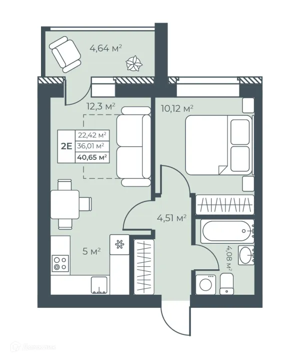 Планировка 2 комн. в ЖК Ботаника Парк