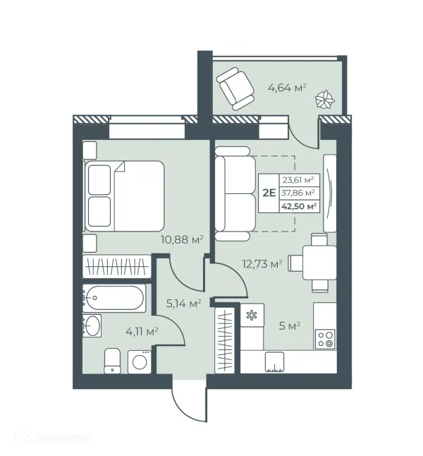 Планировка 2 комн. в ЖК Ботаника Парк