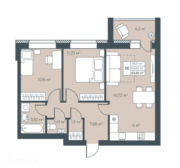 Планировка 3 комн. в ЖК Ботаника Парк