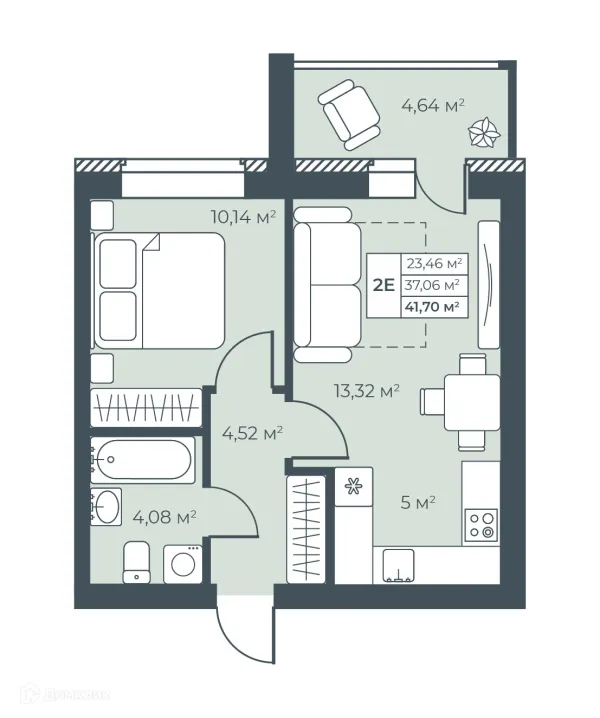 Планировка 2 комн. в ЖК Ботаника Парк