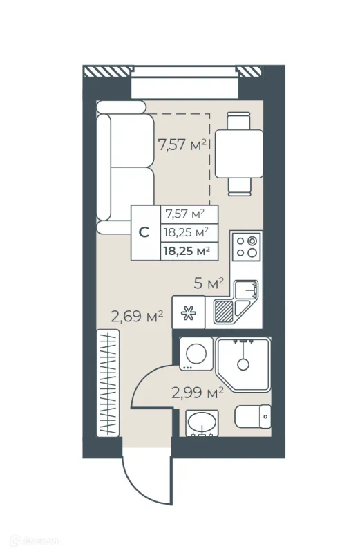 Планировка Студия в ЖК Ботаника Парк
