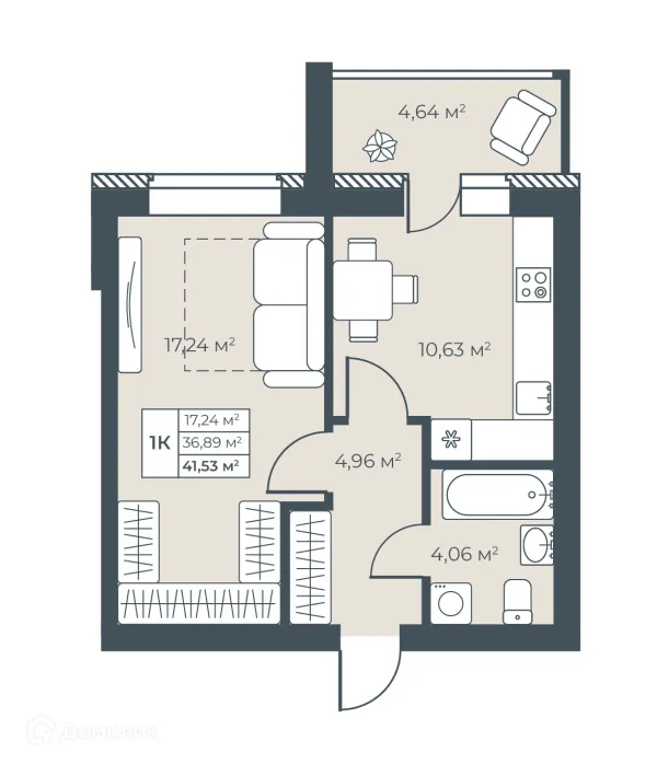 Планировка 1 комн. в ЖК Ботаника Парк