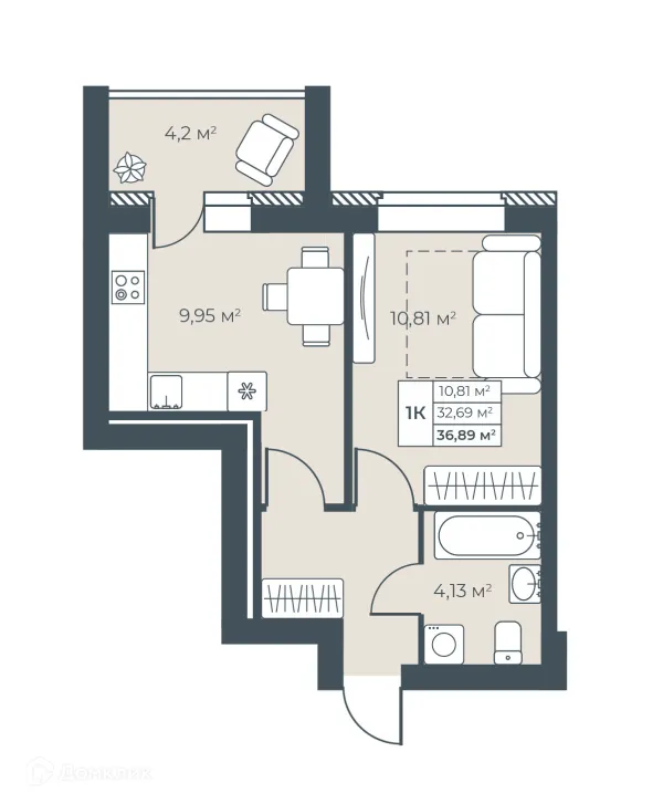 Планировка 1 комн. в ЖК Ботаника Парк
