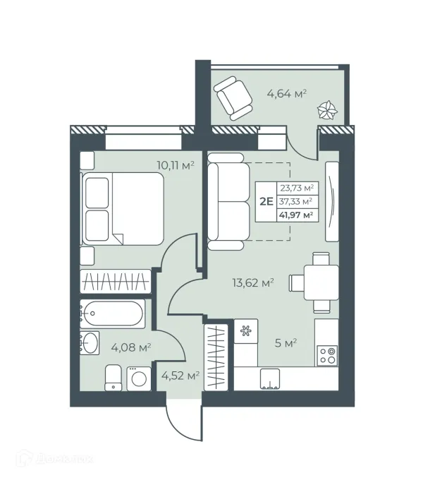 Планировка 2 комн. в ЖК Ботаника Парк