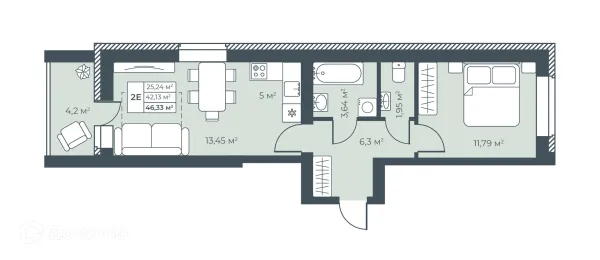 Планировка 2 комн. в ЖК Ботаника Парк