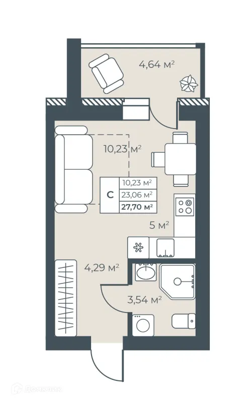 Планировка Студия в ЖК Ботаника Парк