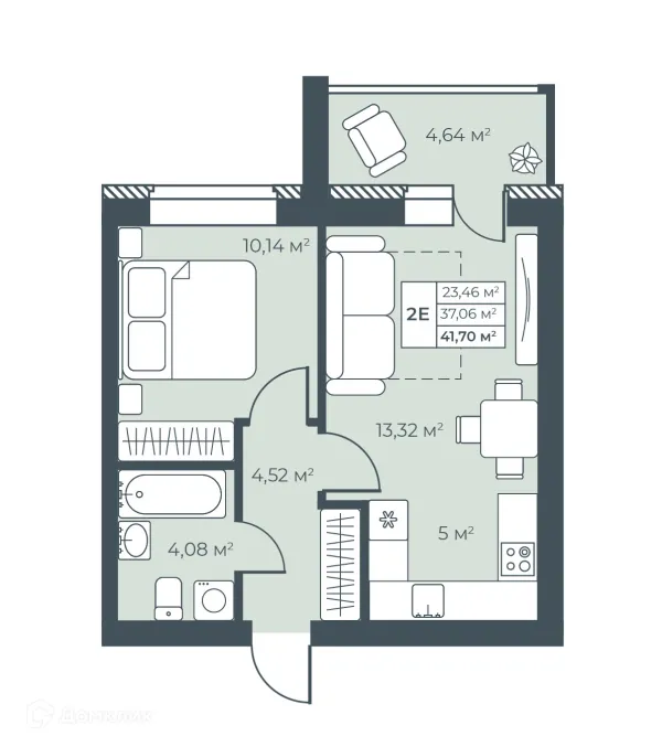 Планировка 2 комн. в ЖК Ботаника Парк