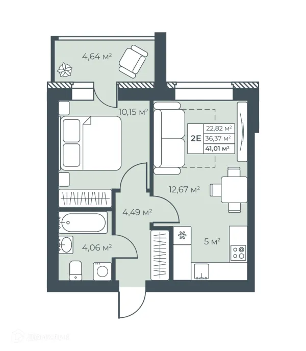 Планировка 2 комн. в ЖК Ботаника Парк