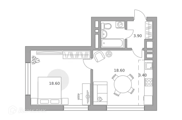 Планировка 2 комн. в ЖК «Бригантина»