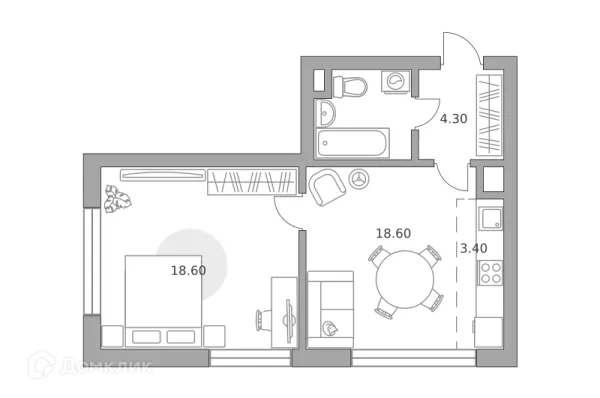 Планировка 2 комн. в ЖК «Бригантина»