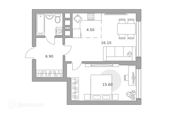 Планировка 2 комн. в ЖК «Бригантина»
