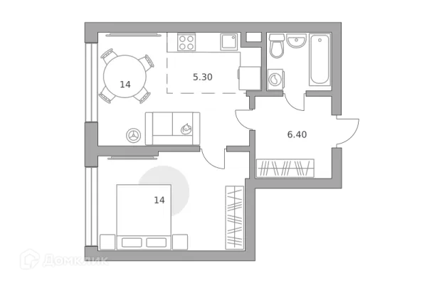 Планировка 2 комн. в ЖК «Бригантина»