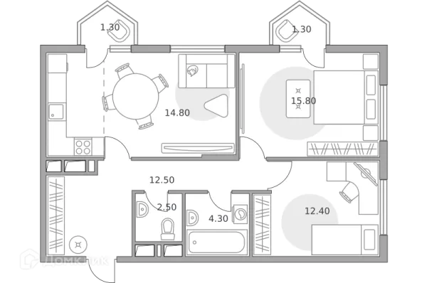 Планировка 3 комн. в ЖК «Бригантина»