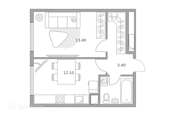 Планировка 1 комн. в ЖК «Бригантина»