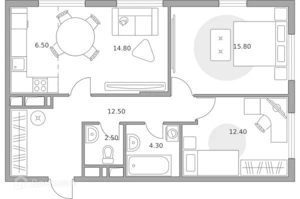 Планировка 3 комн. в ЖК «Бригантина»