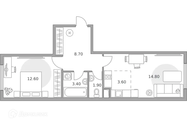Планировка 2 комн. в ЖК «Бригантина»