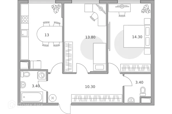 Планировка 2 комн. в ЖК «Бригантина»