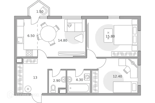 Планировка 3 комн. в ЖК «Бригантина»