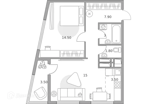 Планировка 2 комн. в ЖК «Бригантина»