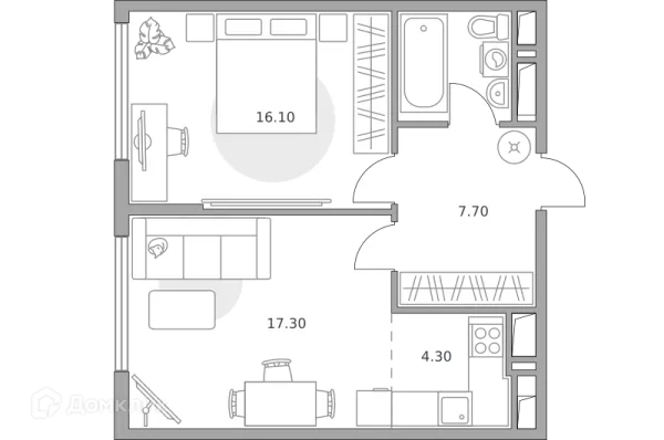 Планировка 2 комн. в ЖК «Бригантина»