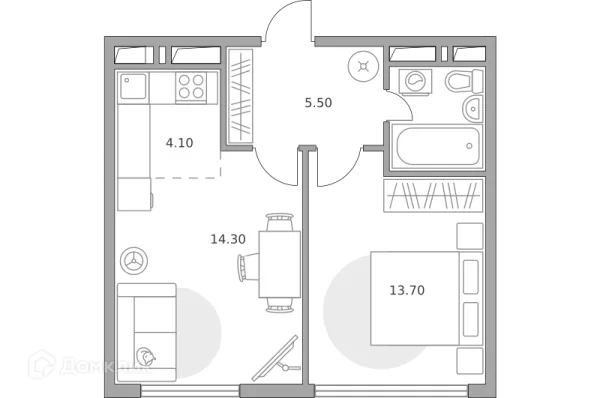 Планировка 2 комн. в ЖК «Бригантина»