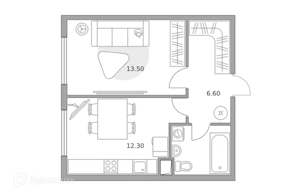 Планировка 1 комн. в ЖК «Бригантина»