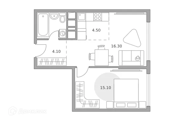 Планировка 2 комн. в ЖК «Бригантина»