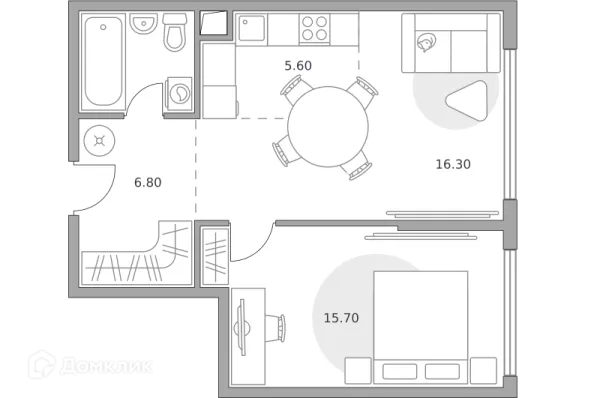 Планировка 2 комн. в ЖК «Бригантина»