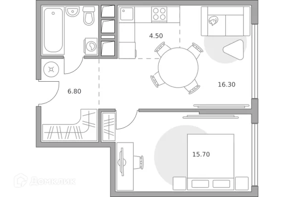 Планировка 2 комн. в ЖК «Бригантина»