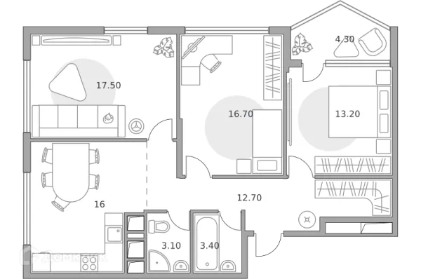 Планировка 3 комн. в ЖК «Бригантина»