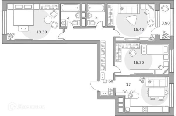 Планировка 3 комн. в ЖК «Бригантина»