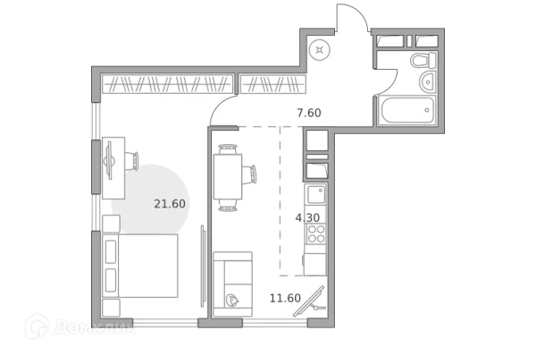 Планировка 2 комн. в ЖК «Бригантина»