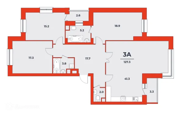 Планировка 3 комн. в ЖК ФЕНИКС