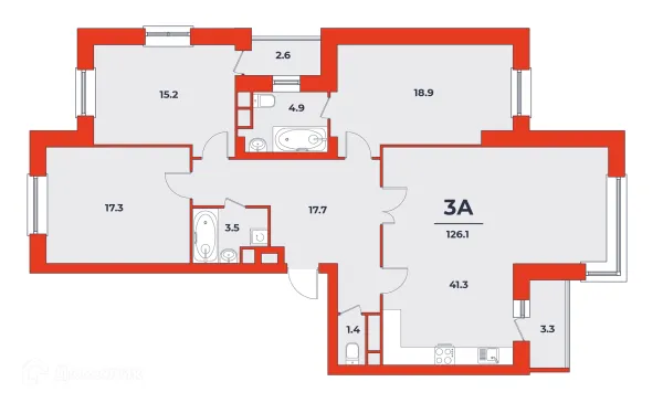 Планировка 3 комн. в ЖК ФЕНИКС