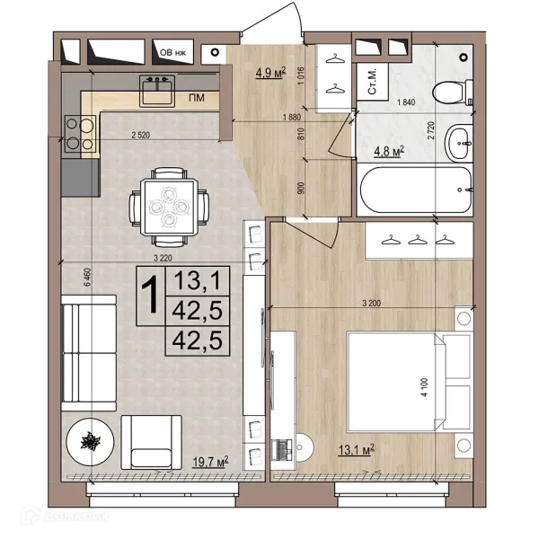 Планировка 1 комн. в ЖК Гранд комфорт