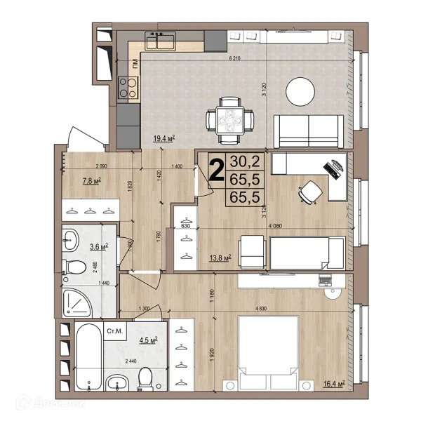 Планировка 2 комн. в ЖК Гранд комфорт