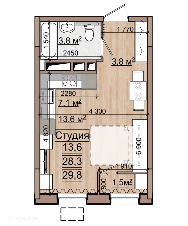 Планировка Студия в ЖК Гранд комфорт