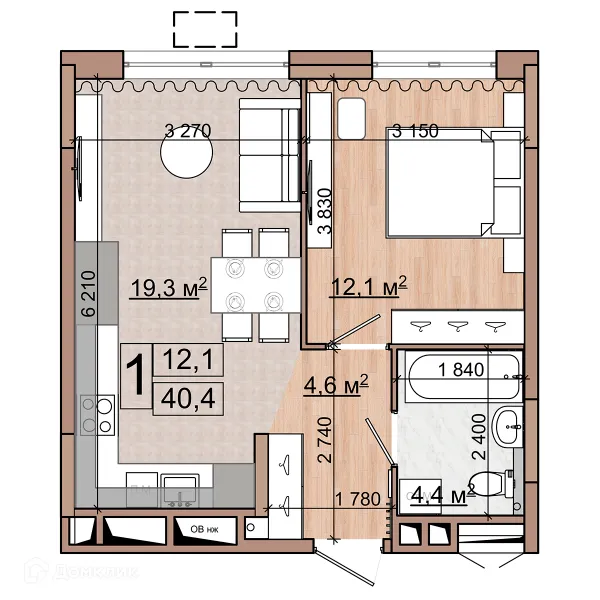 Планировка 1 комн. в ЖК Гранд комфорт