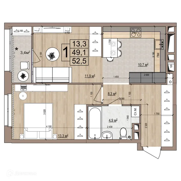 Планировка 1 комн. в ЖК Гранд комфорт