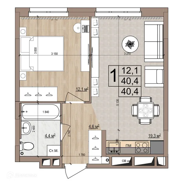 Планировка 1 комн. в ЖК Гранд комфорт