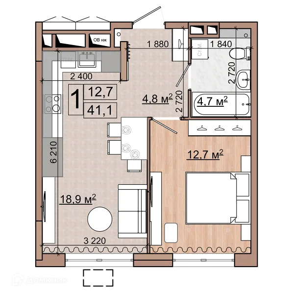 Планировка 1 комн. в ЖК Гранд комфорт