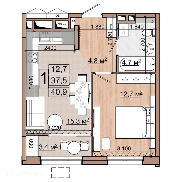 Планировка 1 комн. в ЖК Гранд комфорт