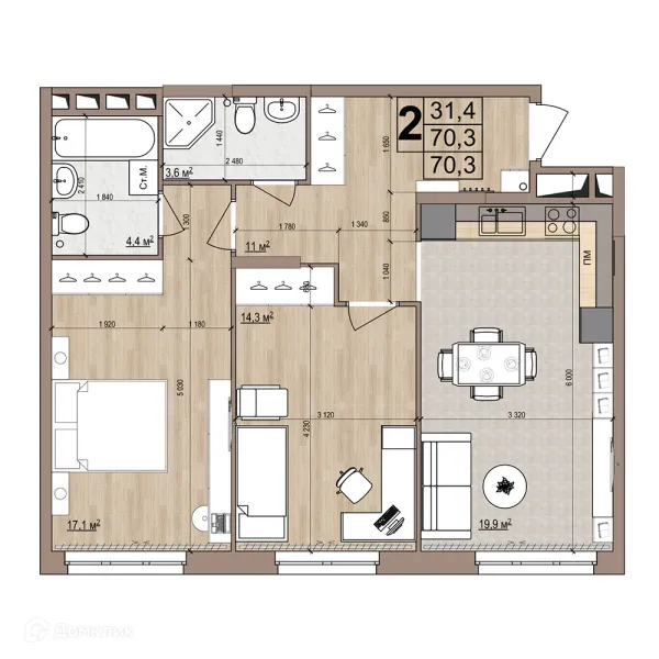 Планировка 2 комн. в ЖК Гранд комфорт