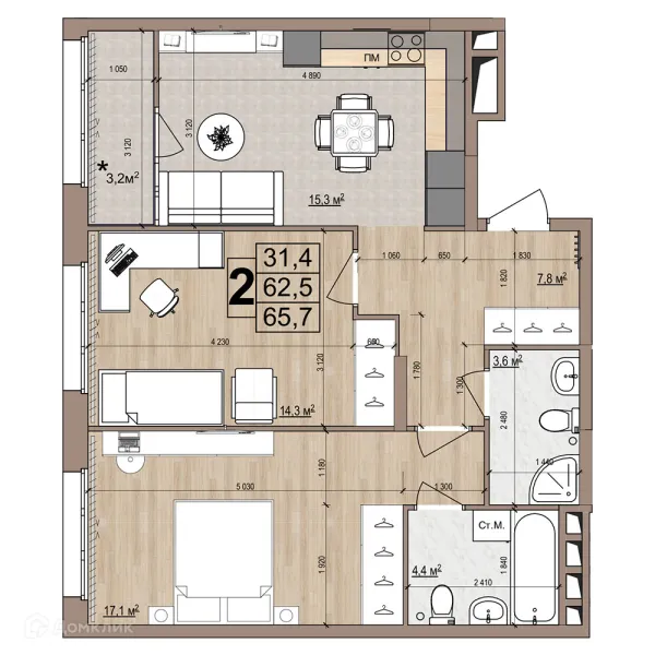 Планировка 2 комн. в ЖК Гранд комфорт