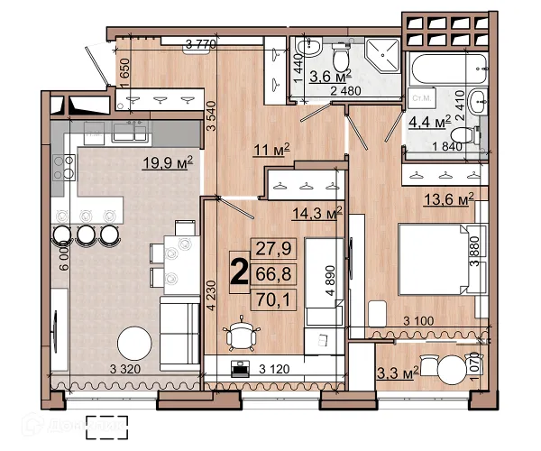 Планировка 2 комн. в ЖК Гранд комфорт
