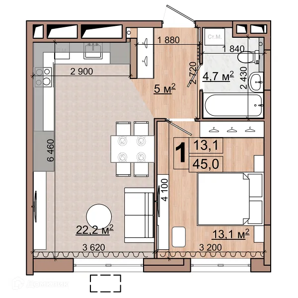 Планировка 1 комн. в ЖК Гранд комфорт