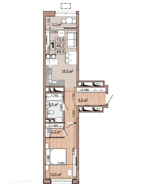 Планировка 1 комн. в ЖК Гранд комфорт