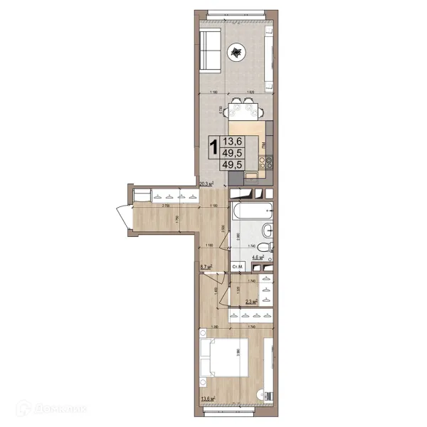 Планировка 1 комн. в ЖК Гранд комфорт