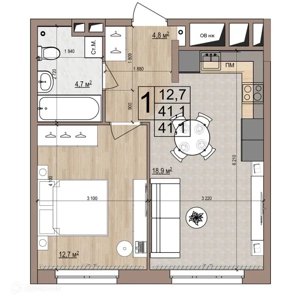 Планировка 1 комн. в ЖК Гранд комфорт
