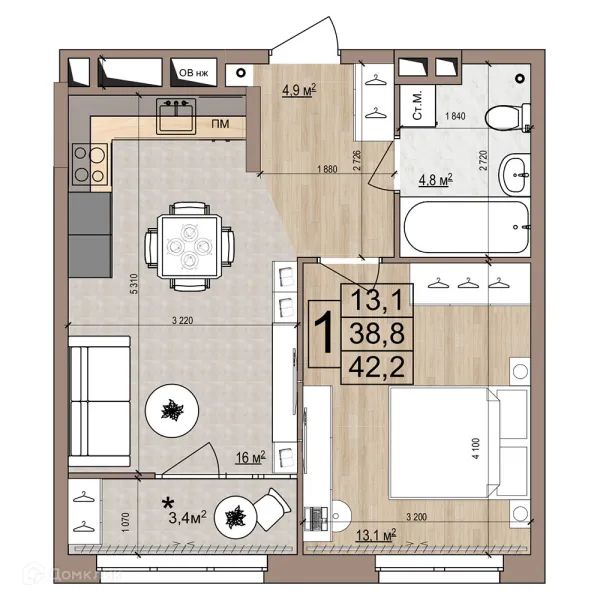 Планировка 1 комн. в ЖК Гранд комфорт